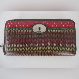 Fossil EUC Key-Per zip-around clutch wallet with a multi-color knit-look pattern